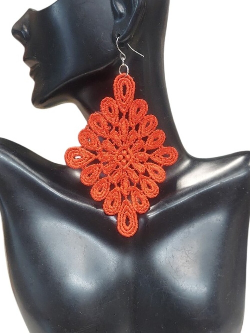 E1265 Red Crochet Lace Drop Earrings Statement Women Jewelry